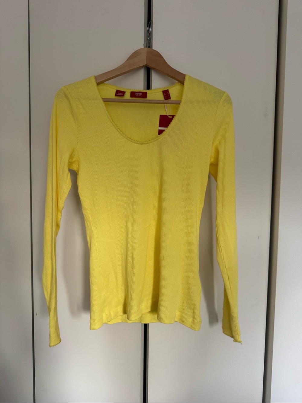 Esprit Yellow Ribbed Scoop-Neck Long Sleeve Top